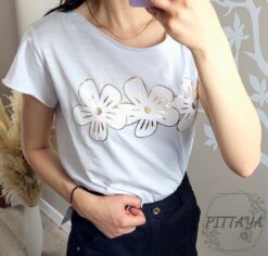 T-shirt z kwiatami biała