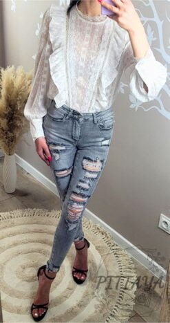 Koszula damska z falbankami biała (1)