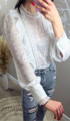 Koszula damska z falbankami biała (2)