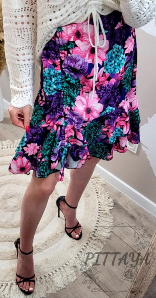 Spódnica damska ze ściągaczem w kwiaty