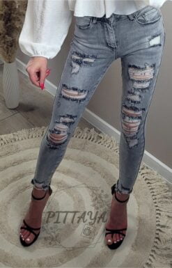 Spodnie damskie jeans z przetarciami