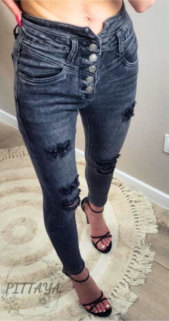 Spodnie damskie jeans z przetarciami ciemne (1)