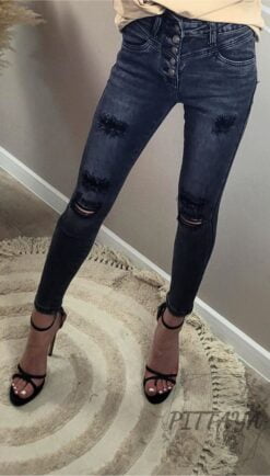 Spodnie damskie jeans z przetarciami ciemne (2)