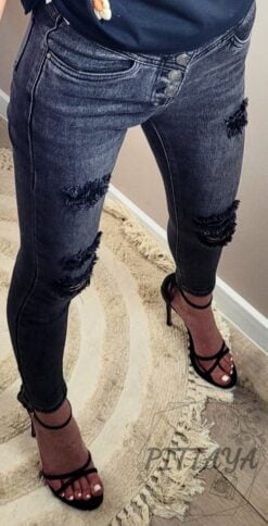 Spodnie damskie jeans z przetarciami ciemne