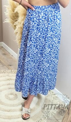 Spódnica damska długa w kwiaty niebieska