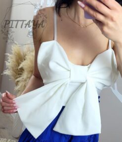 Top damski z kokardą biały 1